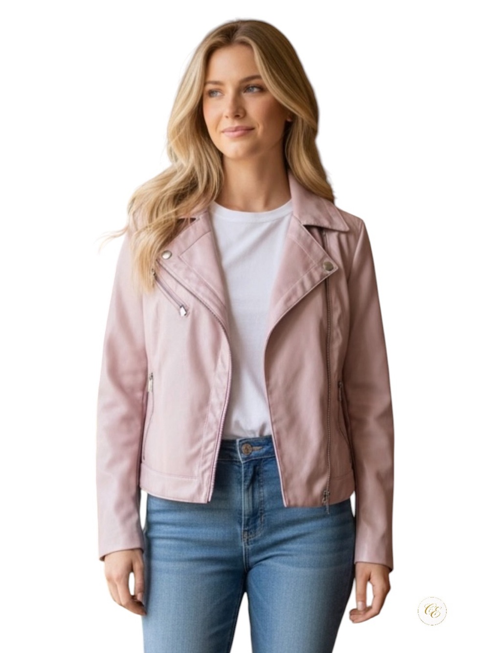 Tart Collections Blush Pink Faux Leather Moto Jacket | Size S